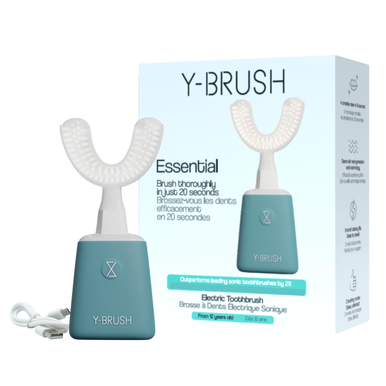 Y-Brush Essential U-Form Automatische Zahnbürste, Ganzer Mund, 3 Monate | U-förmige Zahnbürste, ganzer Mund | Von Zahnärzten | Biotech Dental, führend für Zahnimplantate in Europa | 3 Monate Akku