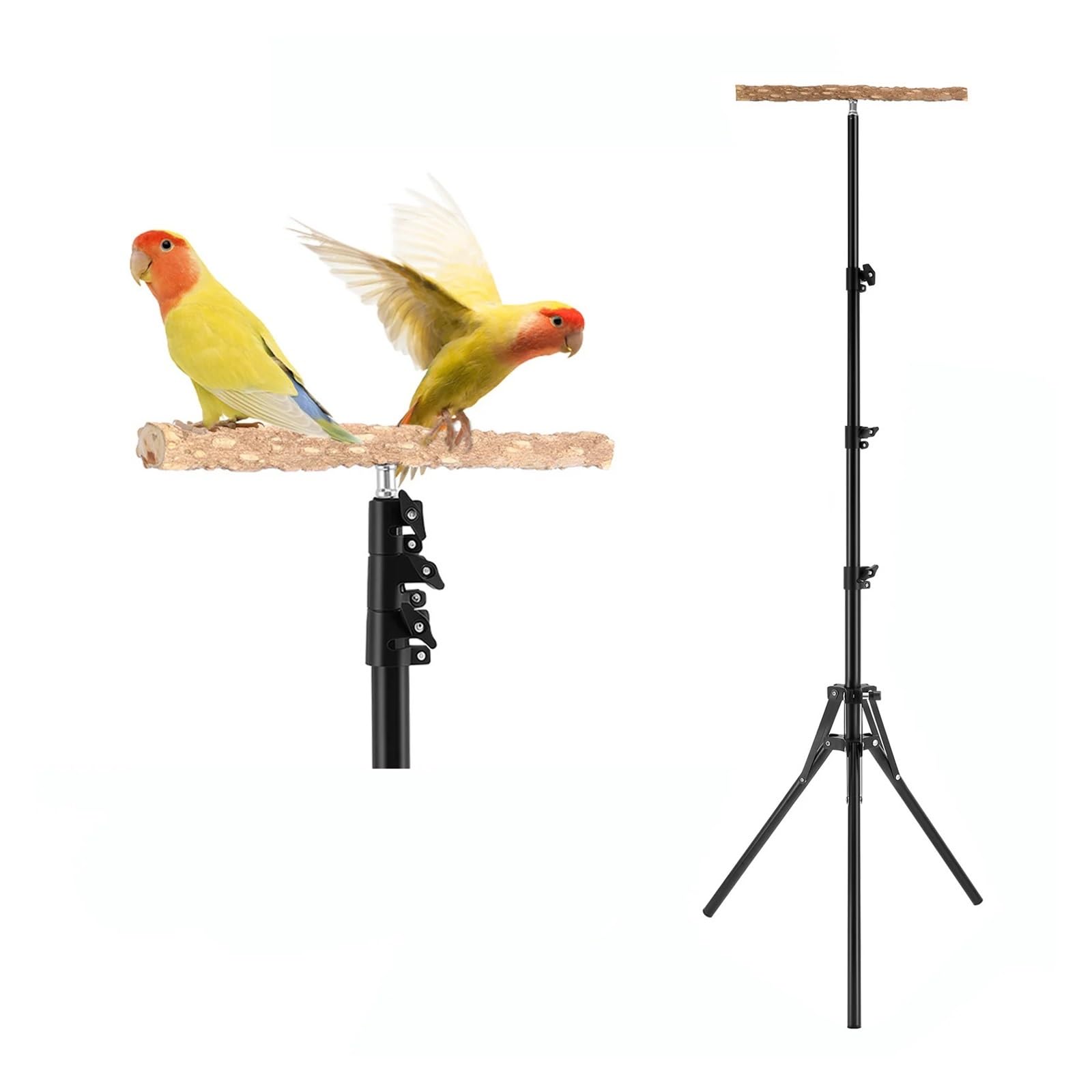 Posadero para Loros Percha de Madera Plegable y Ajustable en Altura for pájaros, Ideal for el Entrenamiento Loros Otras Aves. Juguete portátil for Exteriores
