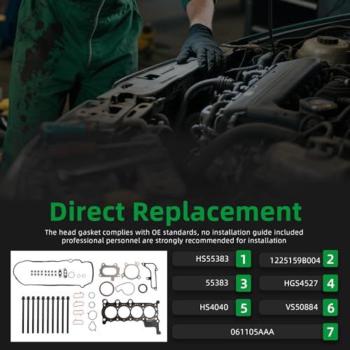 Image of Riyhhc Cylinder Head Gasket & Head Bolt Set Fit for Honda Accord 2018-2022, for Civic 2016-2021, for CR-V CRV 2017-2021 1.5L L4 Replace HS55383 1225159B004 122516A0A01