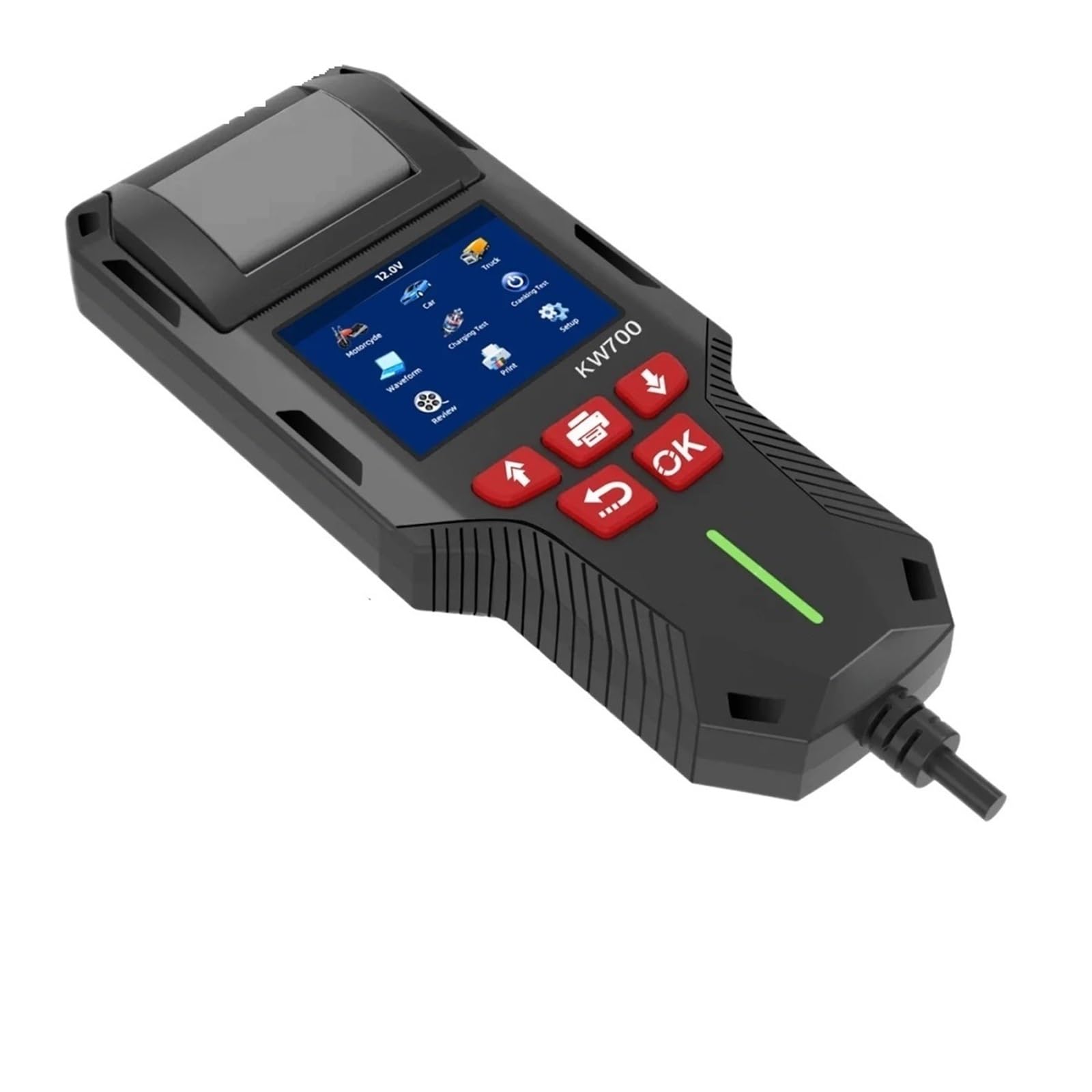 KW700 Tester akumulatorów samochodowych i ciężarowych z funkcją drukowania 12 V 24 V Analizator akumulatorów Test rozruchu Test ładowania 10-2000 CCA Rozrusznik Alternator