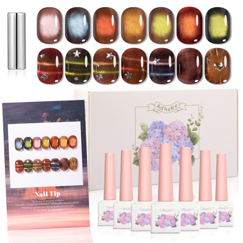 Gel Magnétique ADHERE Kit 7x12ml avec Bâton Magnétique et paillettes holographiques pour ongles UV LED