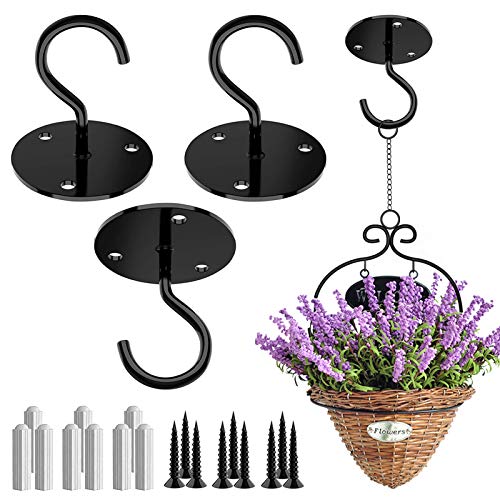 Junbei 3Pcs Ceiling Hooks, Enhanced Hanging Plant Hooks, Iron Wall Mount Heavy Duty Metal Plant Bracket For Hanging Bird Feeders, Lanterns, Wind Chimes, Planters, Outdoor Decoration Hooks (Black) #TOP6