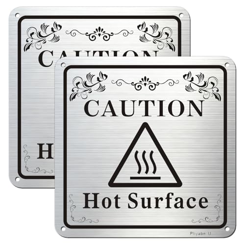 Image of Phyabe 2 Pack Caution Hot Surface Sign With Self-Adhesive, 15 x 15 cm Rust Free Aluminum Warning Sign, Weather Resistant, Waterproof, Durable Ink, Easy to Install