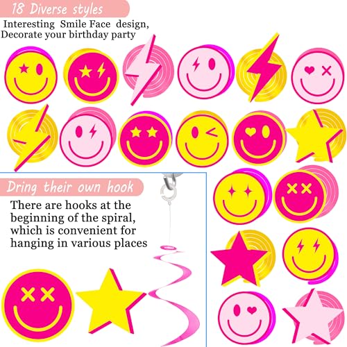 Image of Preppy Party Hanging Swirls Preppy Birthday Party Decoration Smile Face Lightning Star Themed Swirl Ceilings Smile Face Party Hanging Streamers for Preppy Theme Bachelorette Party Supplies