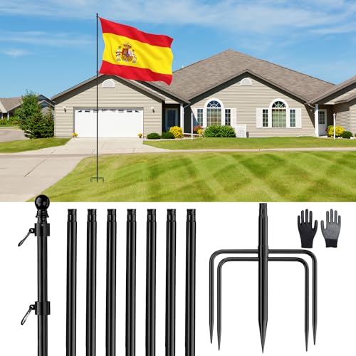 JAOGAUS Mastil Bandera, Mástiles de Bandera de Scero Inoxidable de Alta Resistencia para Suelo con Estaca de 5 Puntas, para Jardín al Aire Libre.