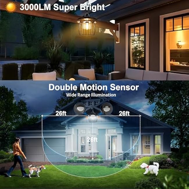 Shed Light Solar Powered Gazebo Lights Outdoor Solar Hanging Lamps Outside for Porch Barn Chicken Coop Indoor with Remote, Double Motion Sensor, 16.5ft Cord, Dimmable Warm/Cool White Work Day & Night