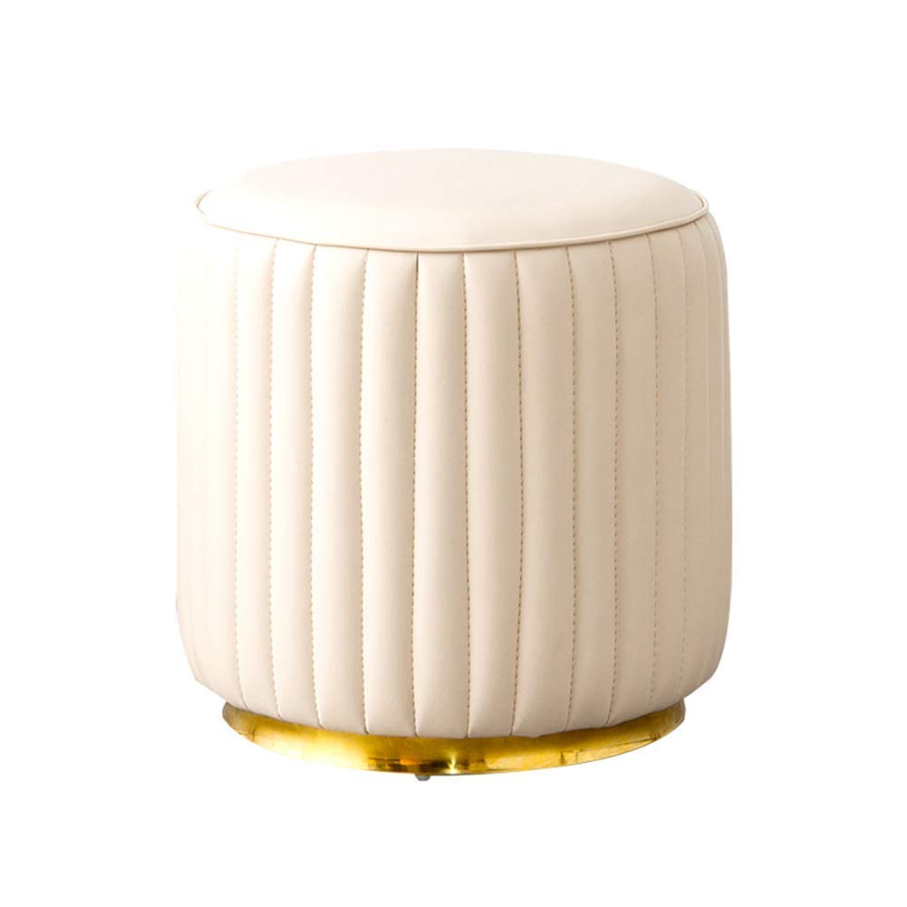 Pouf rond en cuir blanc 42x43 cm avec socle doré élégant pour salon