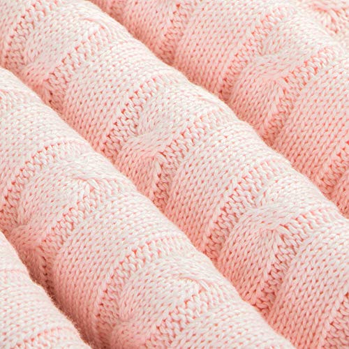 Image of NTBAY 100% Pure Cotton Cable Knit Toddler Blanket, Super Soft Warm Breathable 30x40 Baby Blanket for Crib, Stroller, Nursery, Travel, Newborn, 30x40 Inches, Baby Pink