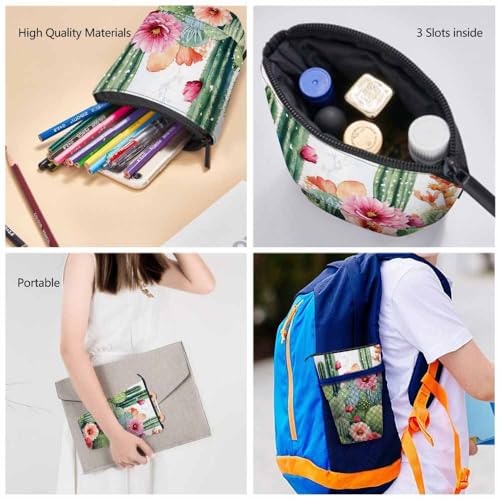 Image of Swono Cactus Floral Pencil Case Bright Tropical Flowers Roses Cacti Watercolor Standing Pencil Case Pencil Holder Pencil Pouch Cosmetics Pouch Makeup Office Bag Colorful