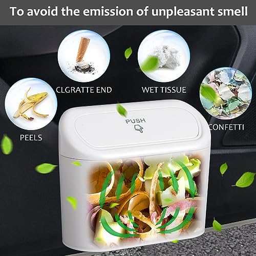 Image of Accmor Car Trash Can with Lid, Vehicle Dustbin Garbage Organizer Holder with One Roll Bag, Mini Leakproof Storage Bin for Auto, SUV, Office (White)
