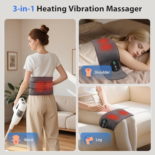 Lower Back Massager with Heat, Heating Pad for Back, Stomach Heating Pad, Waist Belt Wrap with Heat Vibration 3 Levels Adjustable, Touchscreen Control, Adjustable Size, Gifts for Parents (Grey) — view 4