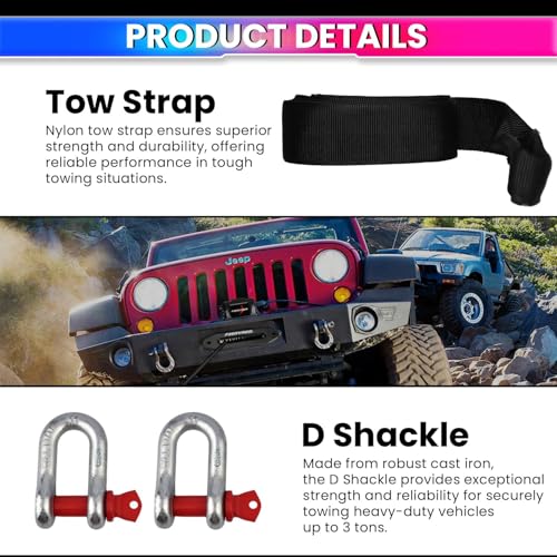 Image of amiciAuto Heavy-Duty 3 Ton Tow Strap - 4m Length, High-Strength Nylon Recovery Strap with Reinforced Loops, Ideal for Vehicle Towing and Off-Road Recovery