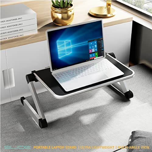 Slide Portable Metal Laptop Stand For Desk | Lap Desk W. Adjustable Height & Angle Control | Work From Home Essentials - Keyboard Stand & Laptop Stand For Bed | Computer Table, Couch Desk & Bed Table #TOP6