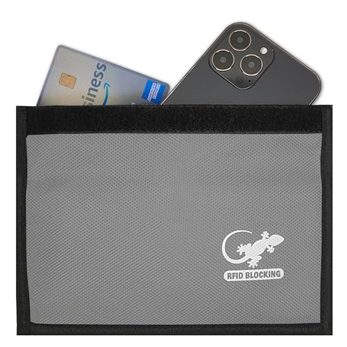 Image of Gecko Travel Tech Faraday Bag Anti-Tracking GPS RFID Car Key Signal Blocker Wallet Shielding Pouch Protective Case for Cell Phone Car Key FOB, Data Privacy, Electronic Device Security, SILVER - NYLON,