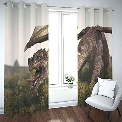 Rideaux occultants enfant 3D ptérodactyle 264x242 cm en polyester