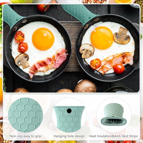 Patelai 2pcs Silicone Handle Cover for Cast Iron Skillet Kitchen Silicone Handles for Pots and Pans Non-Slip Pot Holder Sleeve for Fry Pan Griddles Metal Aluminum Cookware(Bright Green) - Image 6