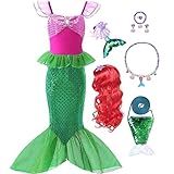 Avady ガールズ プリンセス ドレスアップ キッズ ロールプレイ ハロウィン コスチューム ウィッグ バッグ アクセサリー, グリーン, 5-6Y