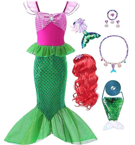Avady Mermaid Dress Little Mermaid Costume with Bag Wig Accessories for Girls Halloween Costumes Birthday Gift