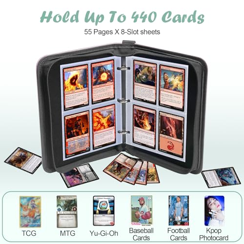 Card Binder 4 Pocket, 400 Pockets Card Holder Compatible with Game Cards Gift for Girls, Trading Card Binder Album Case Book Storage For TCG, CCG, MTG, Pink - Thumbnail 4