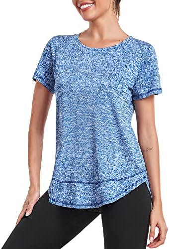 Deaviya Sport T-Shirt Damen, Kurzarmshirt Frauen, Workout Tops Rundhalsausschnitt Athletisch Lässig Laufen Yoga Fitness T-Shirts Locker Tee