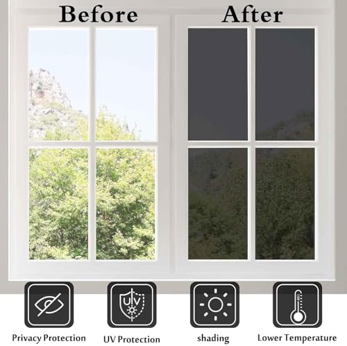 Image of WALLFLY Window Black Film, Light Privacy Sun Control Glass Film| Tint for Home Solar Film Heat Control Window Film Office and Home Privacy for Smooth Glass Film (20 X 80) inch, Peel and Stick