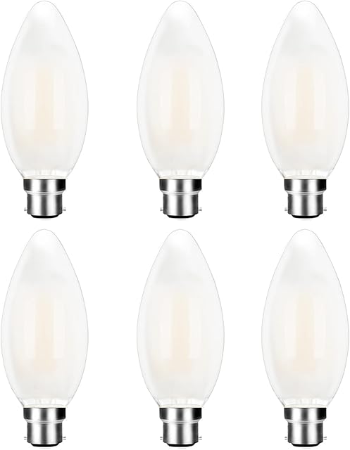 YBTOP B22 LED Bulb Frosted Bayonet Light Bulb, 4W Candle Bulb(Non-Dimmable) Warm White 2700K,400LM (40W Equivalent) C35 Edison Screw LED Candle Bulbs (SES), 6-Pack