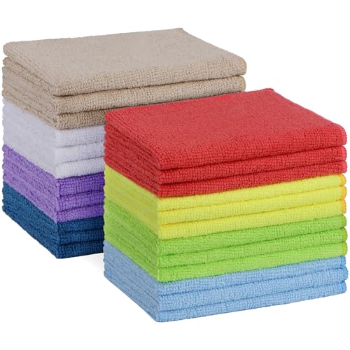 HOMEXCEL Microfiber Cleaning Cloth, 24 Pack Absorbent Cleaning Rags with 8 Color Assorted,Lint-Free Cleaning Towels for Car Kitchen House, 12