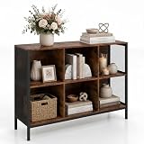 Byroce Industrial Storage Cabinet, Storage Organizer, Utility Storage Furniture with Metal Frame, Wooden Shelves with MDF Back Panel for Living Room Kitchen Garage Entryway, Black