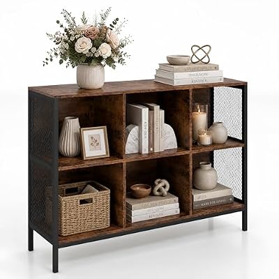 Byroce Industrial Storage Cabinet, Storage Organizer, Utility Storage Furniture with Metal Frame, Wooden Shelves with MDF Back Panel for Living Room Kitchen Garage Entryway, Black