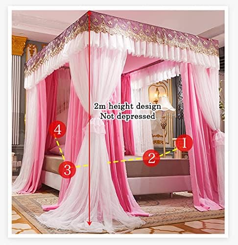 Elegant Bed Canopy Net for Girls - Double Layer Princess Curtains with Frame, Dreamy Four Poster Drapes for Stylish Bedroom Decor & Mosquito Protection