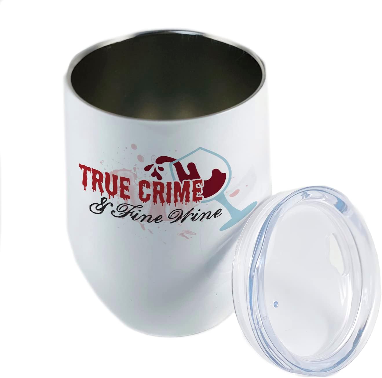 True Crime and Fine Wine – Blood Splatter Spilled Wine Design – Gift for True Crime Fan – One Teal Stainless Steel Wine Tumbler – Double Wall Vacuum Insulation to Cold For Hours! SSWINSPW0031