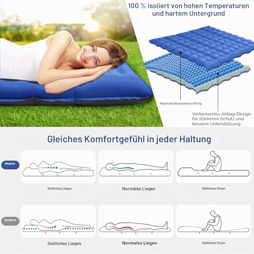 Isomatte Camping, 12CM Verdicktes Aufblasbare Matratze Kleines Packmaß, Wasserdicht Luftmatratze Outdoor mit Fußpressepumpe und Kissen… – Ansicht 3