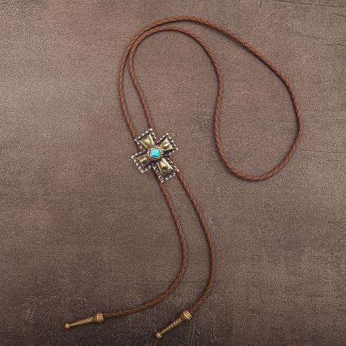 Image of Joxevyia Bolo Tie for Men Vintage Cow Skull Leather Rope Western Cowboy Necktie Vintage Bola Tie Gift for Him