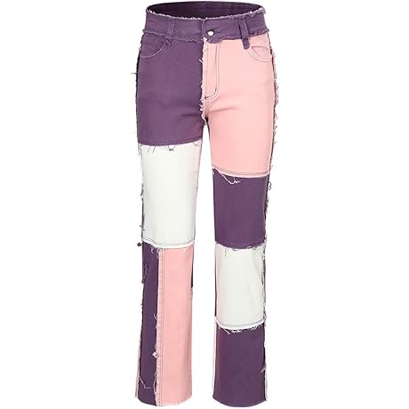 Women's Patchwork Straight Leg Jeans