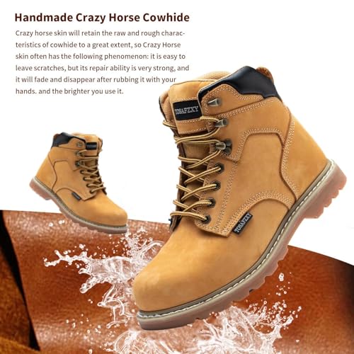 Image of Work Safety Boots for Men Durable Crazy-Horse Leather Indestructible Steel Toe Waterproof and Non-Slip Better Warmth Men Work Shoes