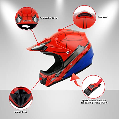 Wow Youth Kids Motocross Bmx Mx Atv Dirt Bike Helmet Spider Black #TOP3