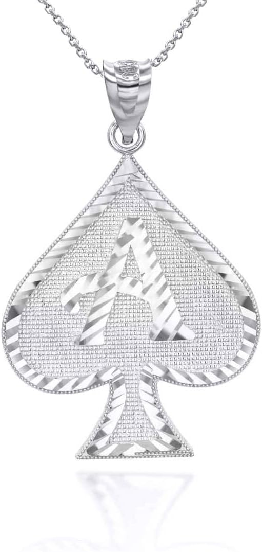 Claddagh Gold Fine .925 Sterling Silver Ace of Spades Charm Pendant Necklace with Rolo Chain and Pendant only