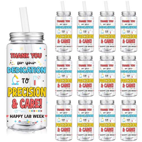 Vesici 12 Pcs Lab Week 2026 Thank You Tumbler 14.2oz with Lid and Straw