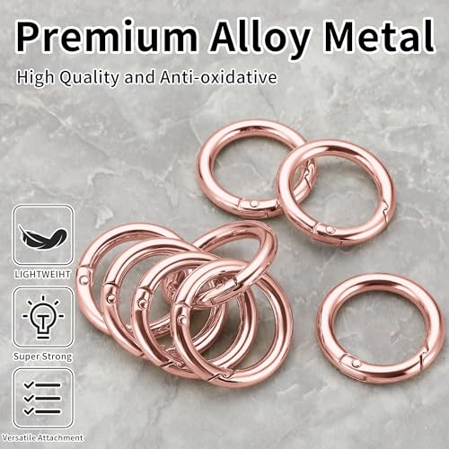 Image of Gkeygo Key Ring Clip, 1 Inch Keychain Rings, 8 Pack Round Carabiner Clip for Keys, Buckle, Bags, Purses - Key Chain Hooks Replacement Keychains Lanyard DIY Crafts, Rose Gold