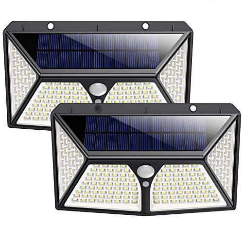 Solar Lights Outdoor 180 LED ,Yacikos 2000LM Super Bright Security Lights 270°Wide Angle Motion Sensor Lights Wireless IP65 Waterproof Wall Night Light with 3 Modes for Fence Garage Step Stair(2 Pack)