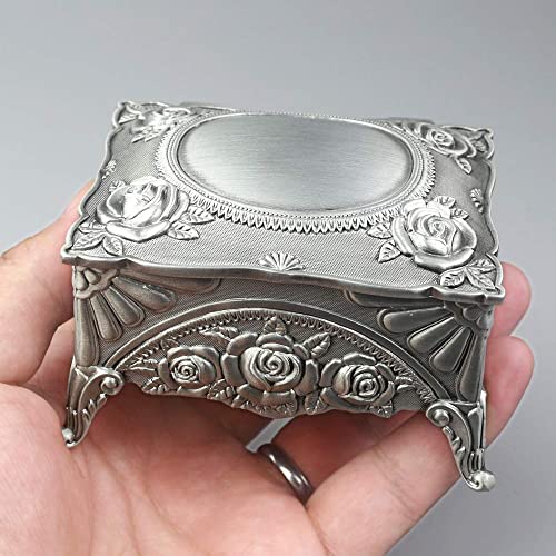 ROSIKING Emboss Alloy Metal Music Box Wind Up Antique Jewelry