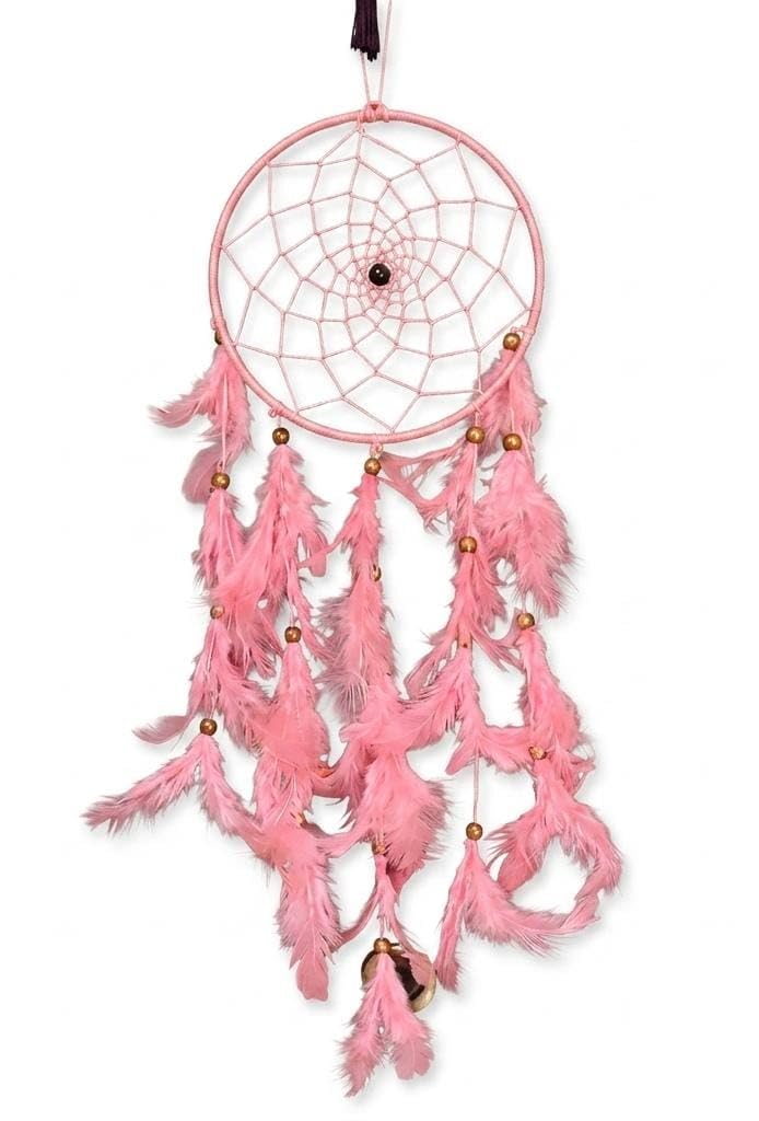 Pink Dream Catcher with Feathers and Beads, Wall Hanging | Woven Web Design, Gold Bell Accent, Boho Home Decor, Room Wall Decor, Handcrafted Style-image-13