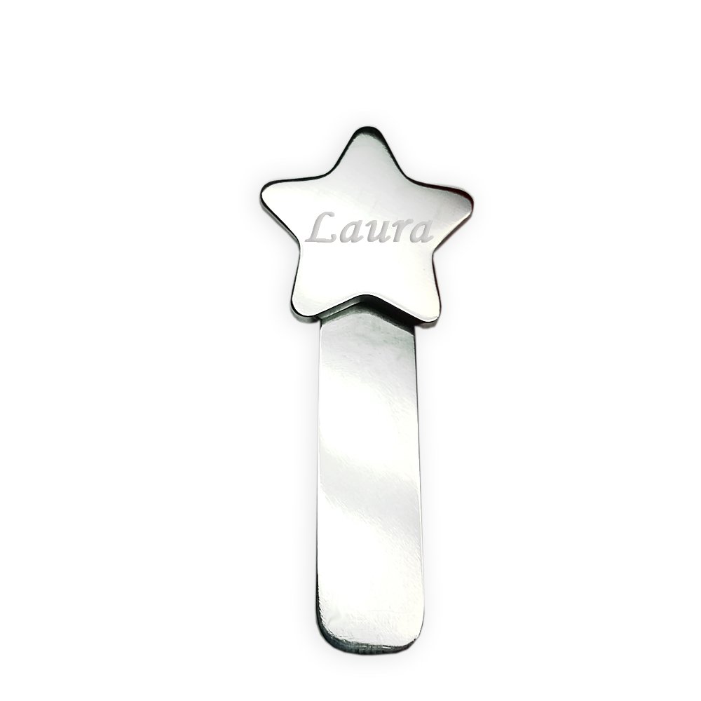 Segnalibro a forma di stella in argento 925/1000 con incisione personalizzata.