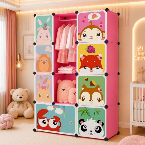 Image of Plastic Wardrobe for Clothes | Plastic Almirah for Kids | 8-Cube Baby Cupboard for Clothes Storage | Portable Collapsible Wardrobe | DIY Kids Almirah for Bedroom - Cute Animal Print