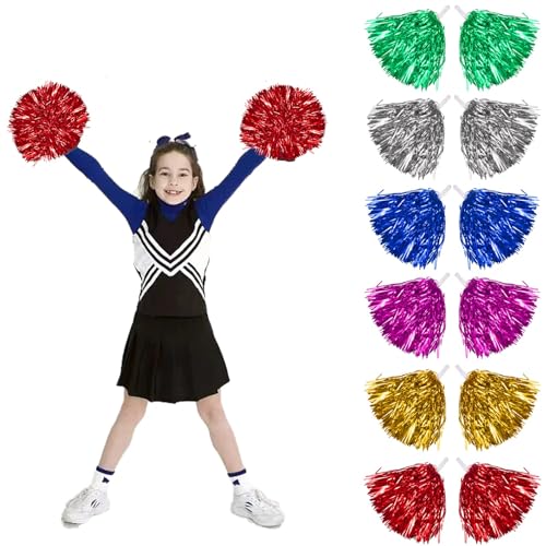 Forhome 12 PCS Cheerleading Pom Poms,Pompom Girl Cheerleading Pompons Multicolores Pompons de Pom-Pom Girl Cheer Leader Poms pour matchs de Sport, Performance...