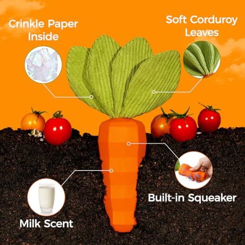 MewaJump Dog Squeaky Chew Toys for Aggressive Chewers, Rubber Carrot Dog Toys for Training and Cleaning, Durable Interactive Tough Dog Toy for Puppy Medium Dogs