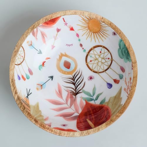Image of SAAGA Mango Wood Mixing Bowl for Kitchen - Decorative Bowl for Snacks, Salad, Desert, Curries Serve-Ware - 8 Inch X 2.5 Inch, Burnt Sienna