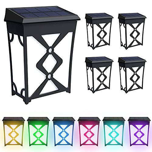 Solar Zaunlicht,Solarlampen für Außen Garten Wandleuchten Solarleuchten Solar LED Wasserdicht Solarlicht Deko für Veranda Hof, Einfahrt, Zaun,Treppe,Haustür,Terrasse(Bernstein/Farbwechsel, 4 Stück) Cover