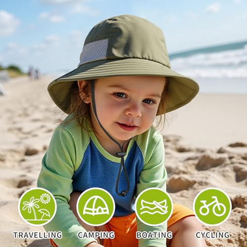 Image of Toddler Baby Sun Hat Kids Summer Beach Essentials Adjustable Beach Hats with Bucket Wide Brim for Boys Girls Age 0-14 Years