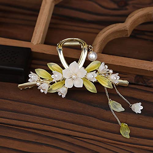 Butterfly Flower Hair Barrettes Vintage French Pearl Ginkgo Leaf Tassels Claws Floral Hair Clips Accessories for Women Girls (Style B) - Image 2